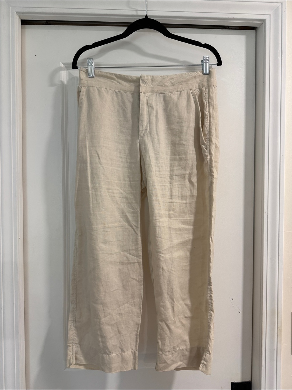 Vintage Old Navy Women’s Cream Cropped 100% Linen Pants Size 6